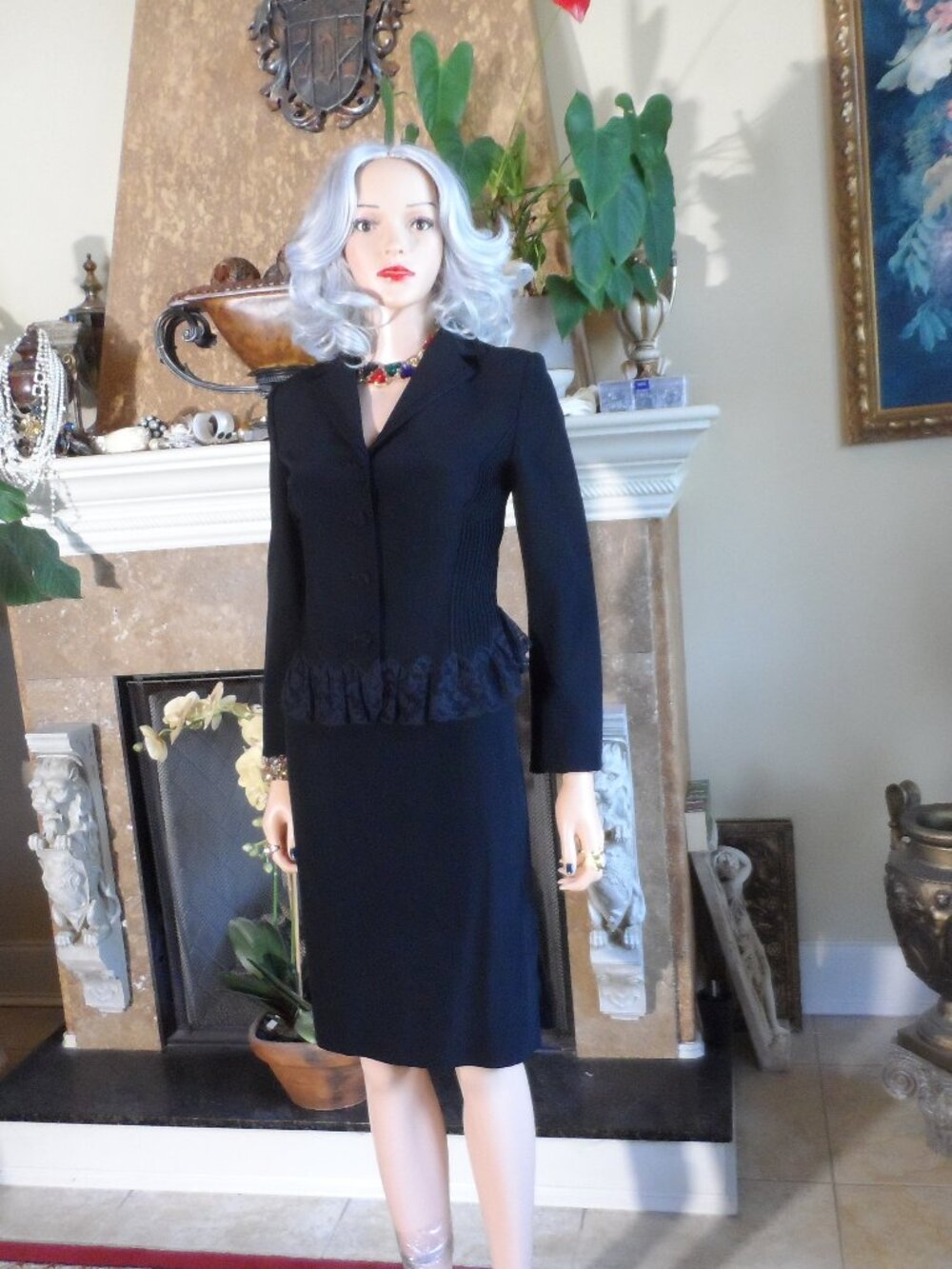 Moschino CheapandChic Black Lace Trim Skirt Suit Size 10 Made in Italy